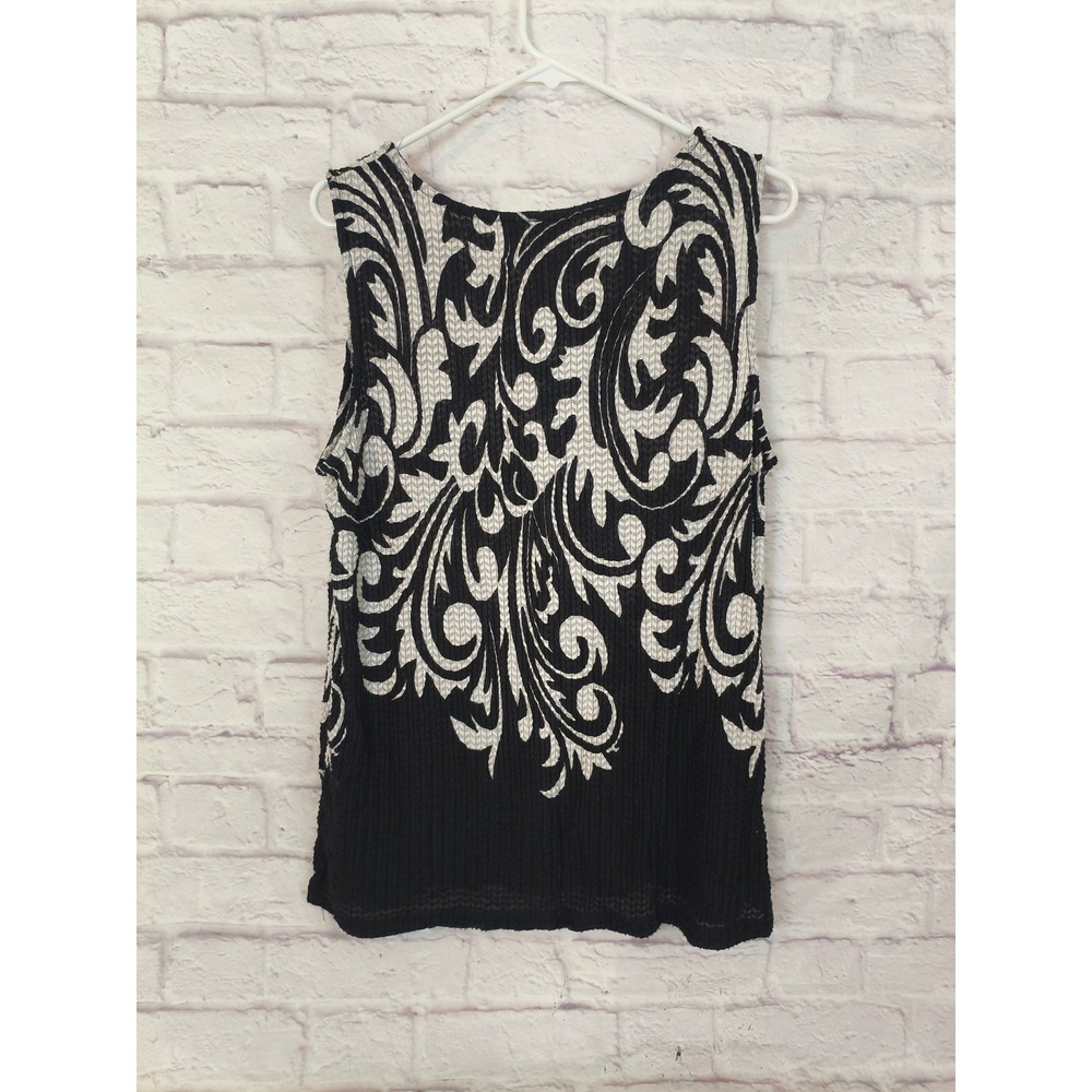 Chicos Travelers Collection Black White Paisley Sleeveless Pleated Top Size 2/L - Picture 2 of 6